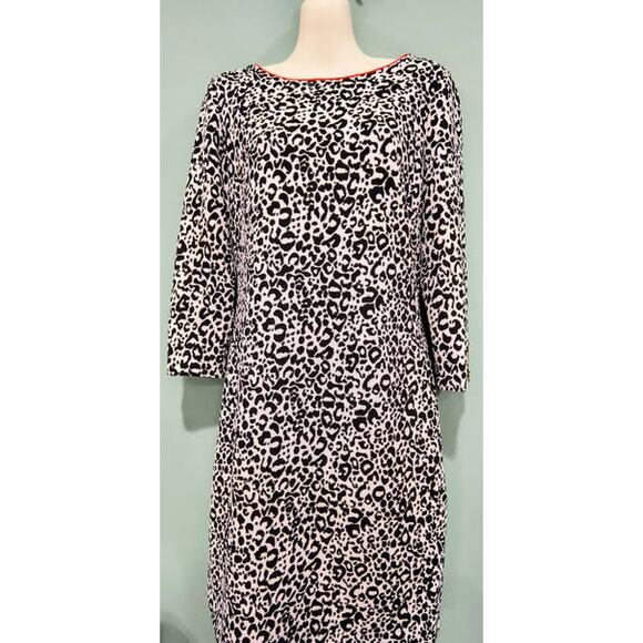 Belle Badgley Mischka Animal Print Dress with Contrasting Trim, Size 12 - Picture 1 of 5